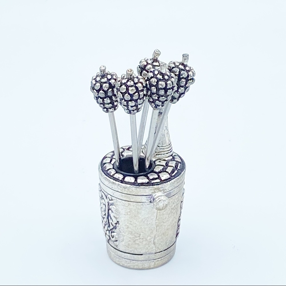 Vintage European Silver Plated Olive Cocktail Fork Set - Picture 4 of 10